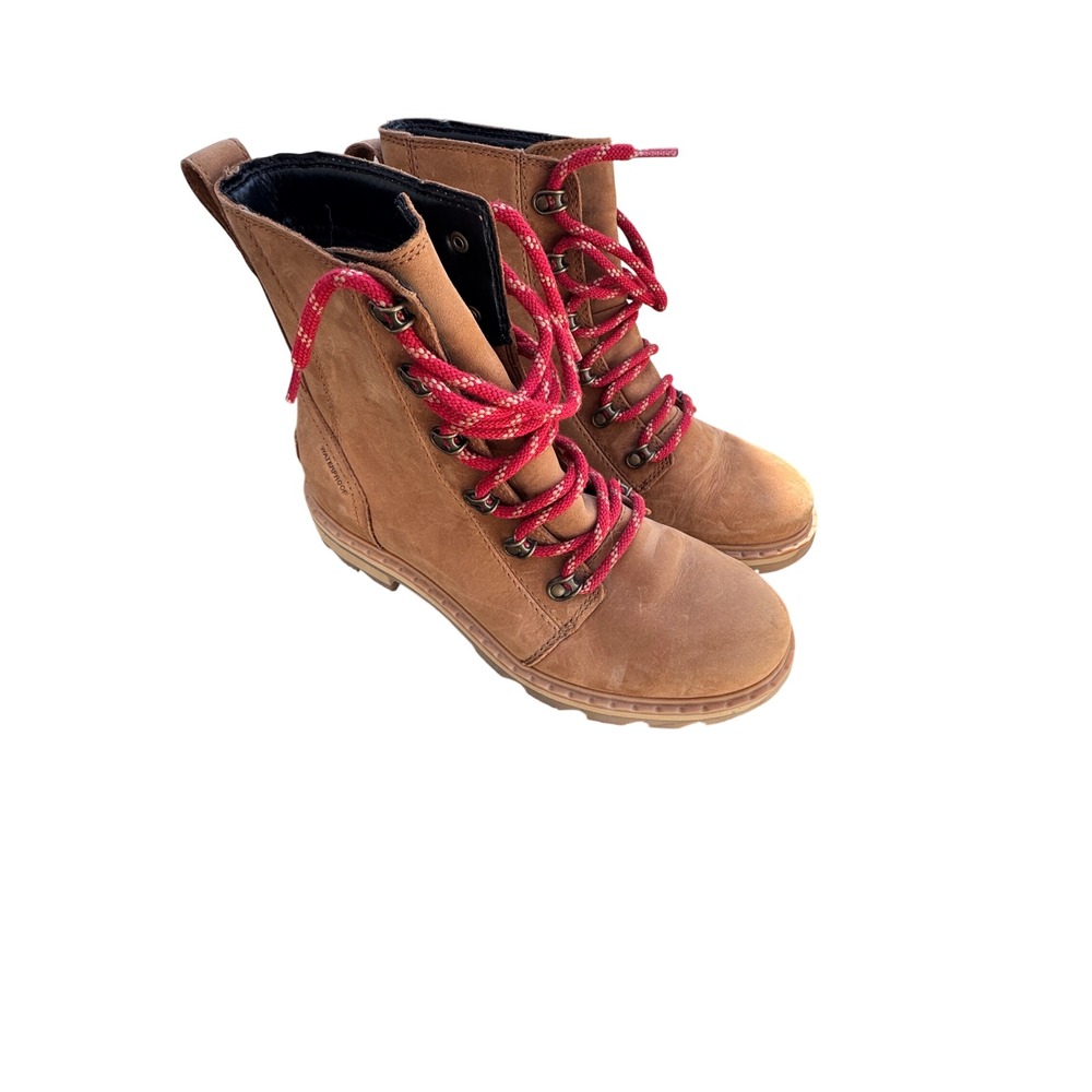 Sorel Lennox Lace Waterproof Leather Boots Brown Red Laces Womens 8